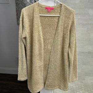 Lilly Pulitzer gold lame and metallic cardigan jacket sweater size Small